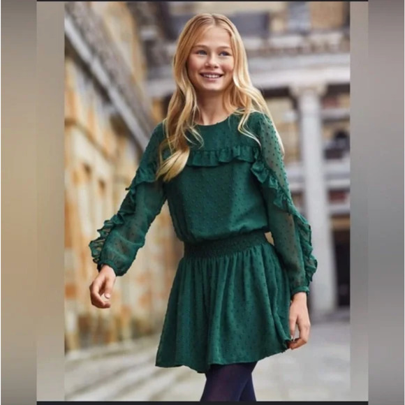 Tahari Deep Dark Green Polka Dot Dress Set Girls Size 5 New with Tags - Picture 1 of 7